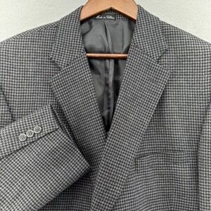 CEZAR DEL PRADO Houndstooth Blazer Jacket Wool Blend Gray 48R Retro VTG Classic
